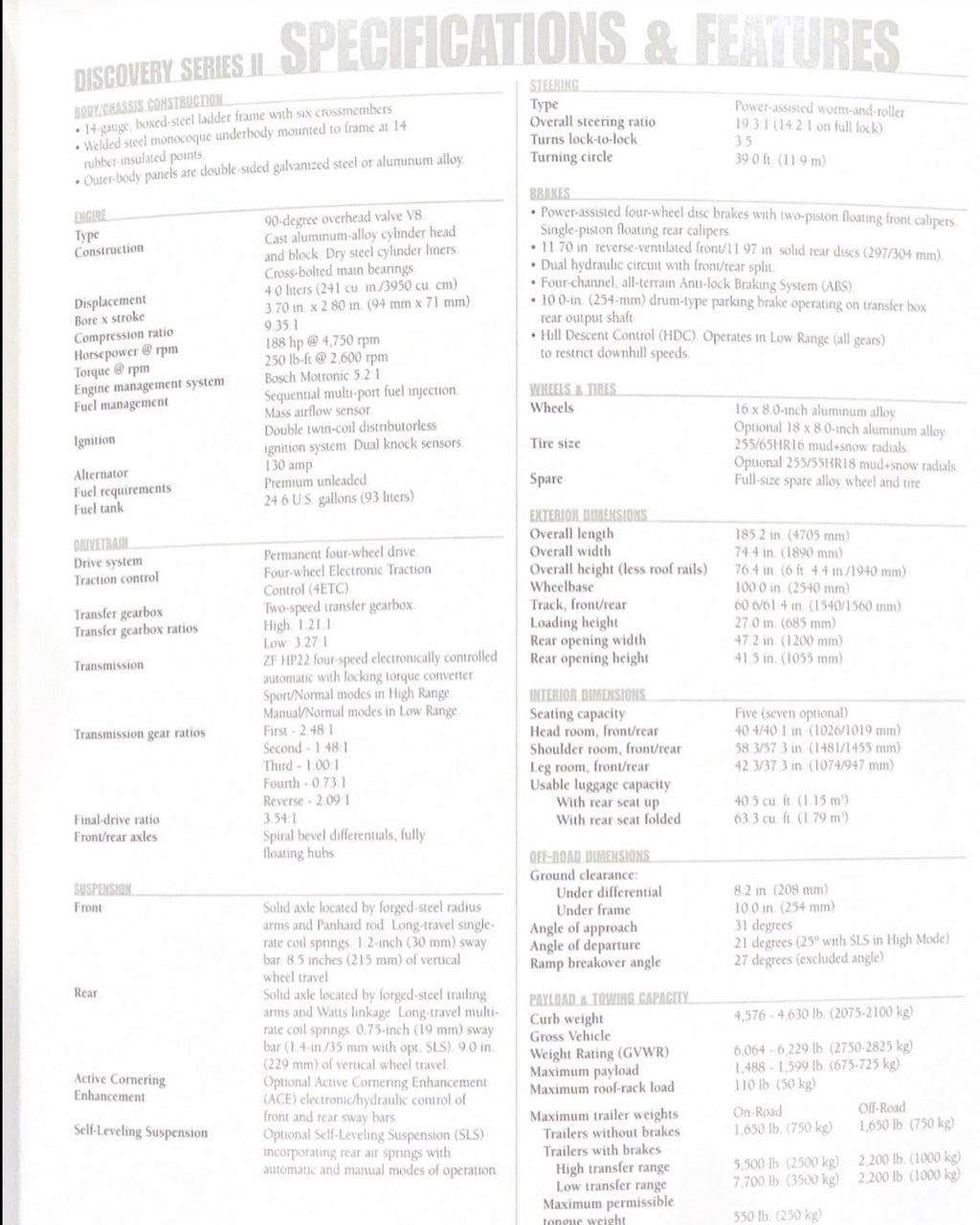 2001 Land Rover Discovery Series II Brochure