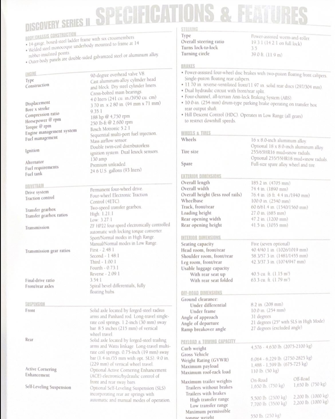 2001 Land Rover Discovery Series II Brochure